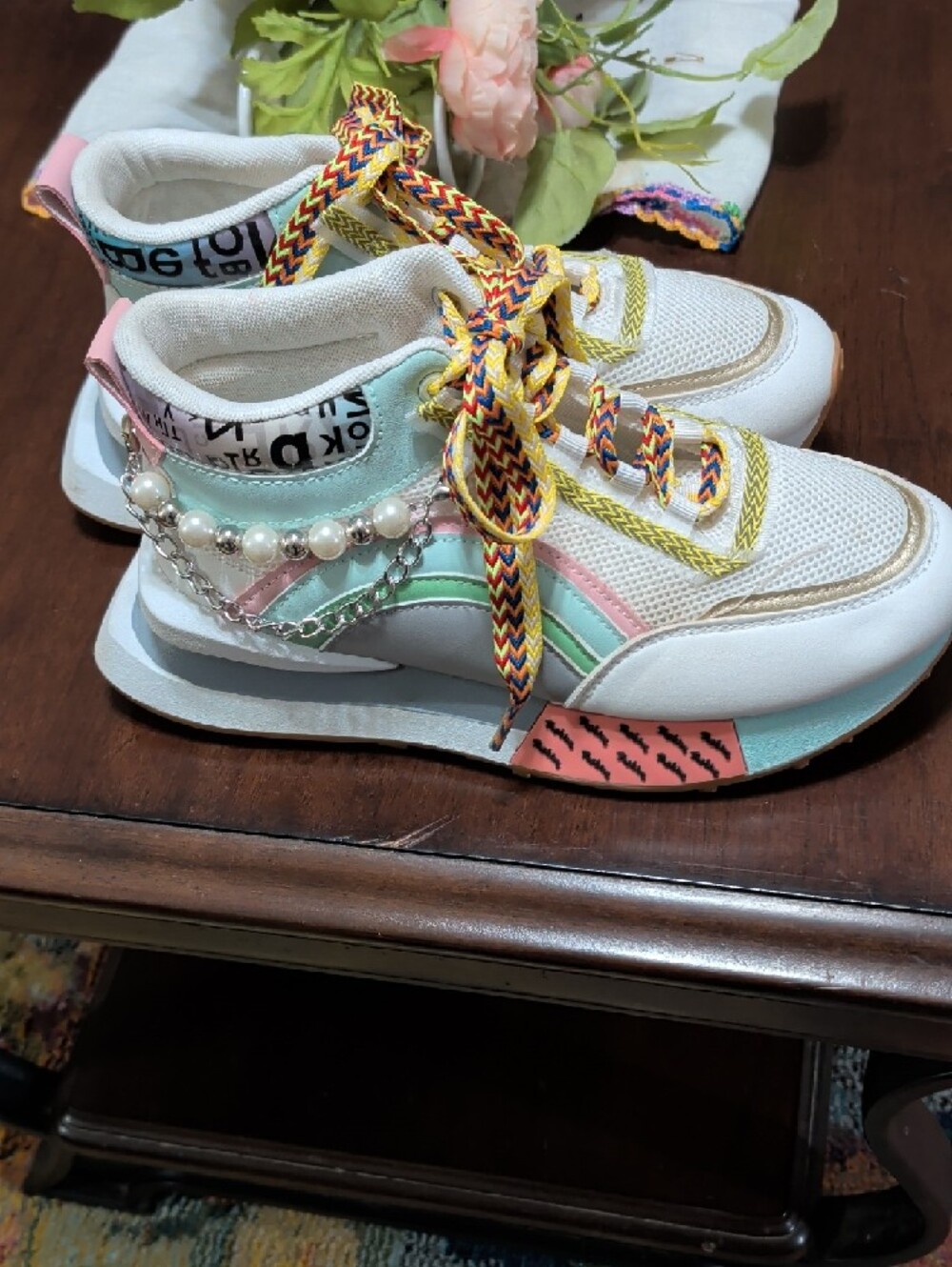 Women's Fashion Sneakers Mktd. under Nicola Pearl Laced Sneakers, Size 9.5-10 - Picture 2 of 6